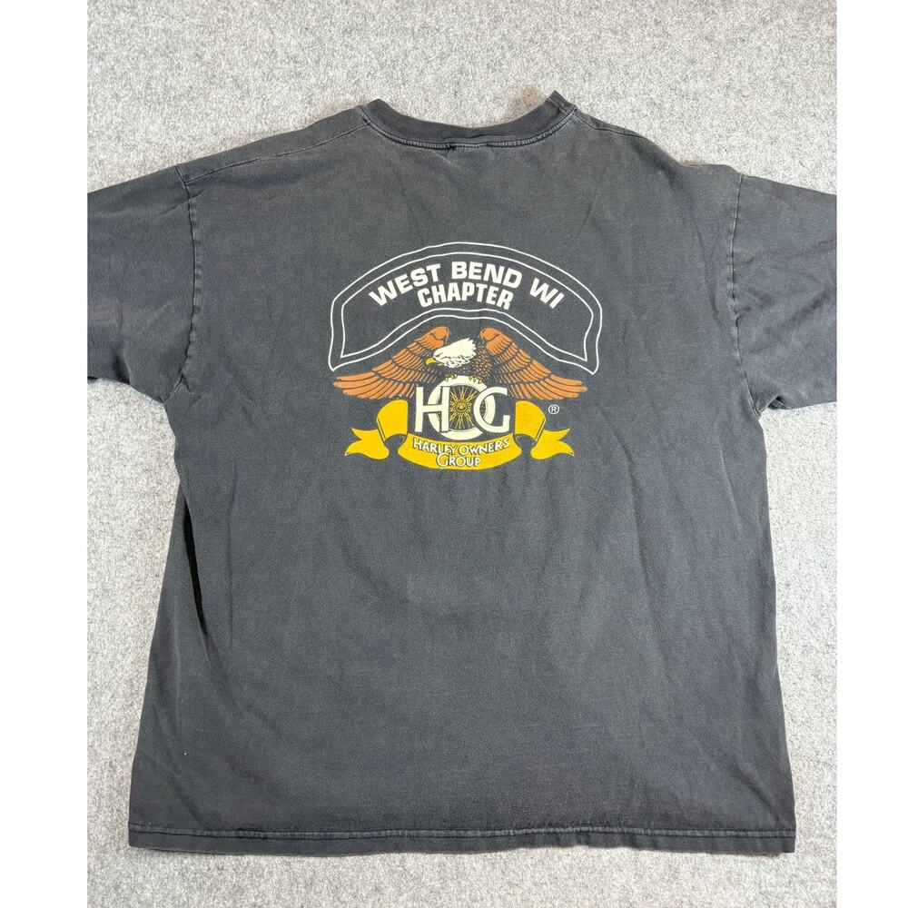 VTG Harley Davidson HOG Shirt Mens Black West Bend Motorcycle Biker Tee XL